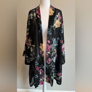 Helena Quinn Sheer Dark Floral Kimono Duster – One Size Boho Whimsigoth Ethereal